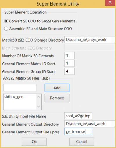  Super Element Utility Data Entry Window